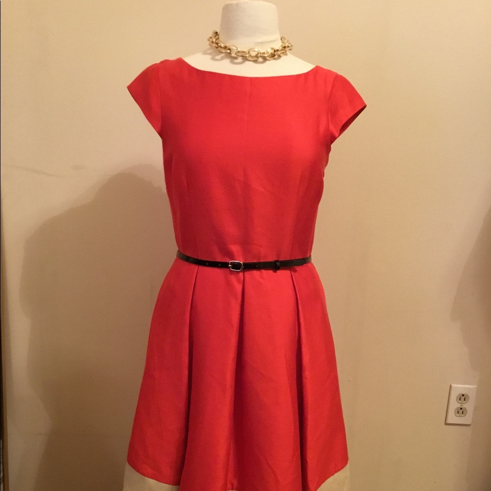 Kate Spade Adette Red Dress with beige trim